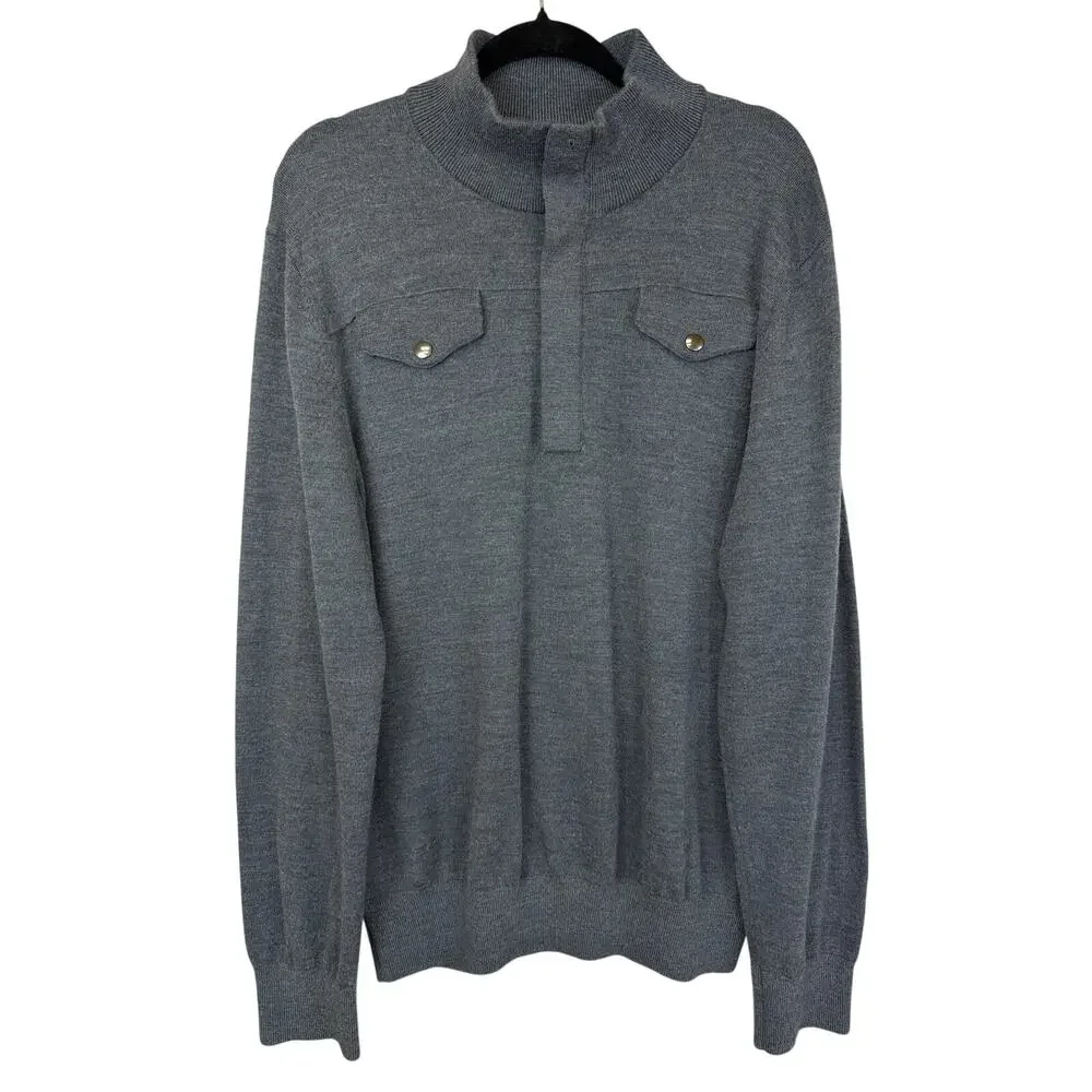 Banana Republic Gray Quarter Zip  Pocket Jacket Size XL Italian Yarn Wool Blend